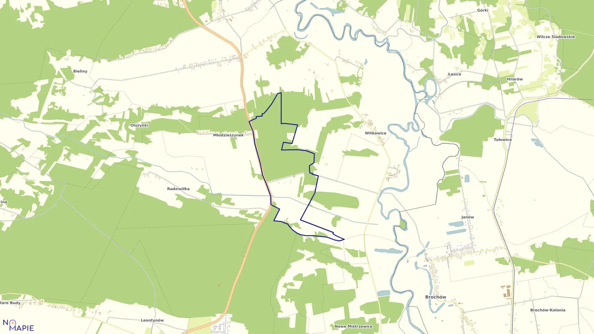 Mapa obrębu STEFANÓW w gminie Młodzieszyn
